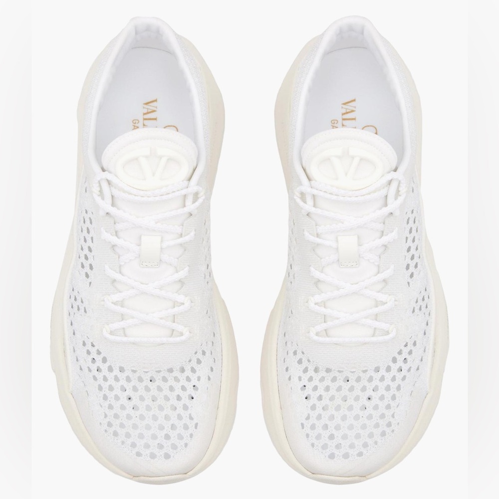Valentino Garavani White Mesh Lace-Up Sneakers